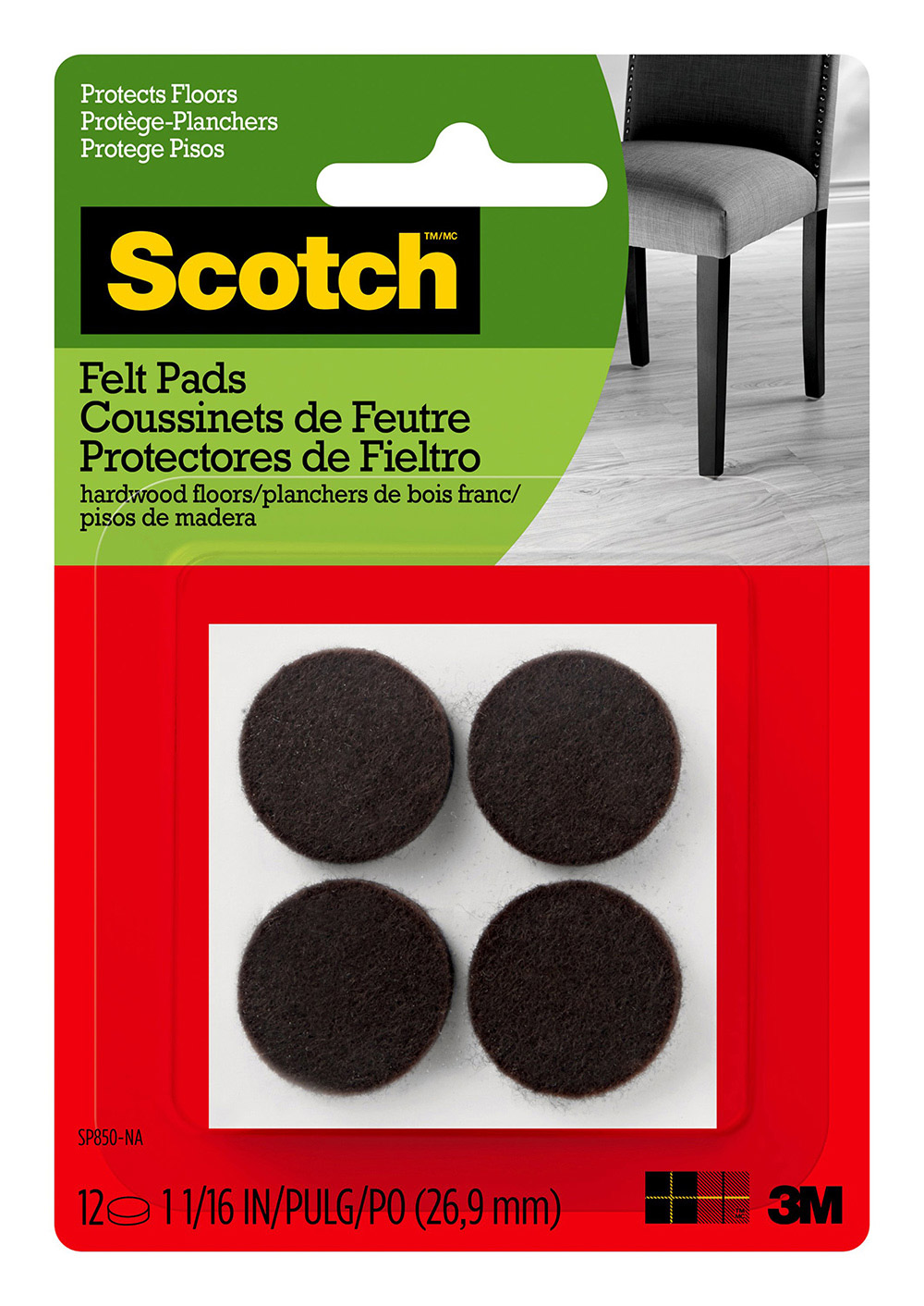 FELT PADS SCOTCH ROUND SP850NA BROWN 2.6CM PK12