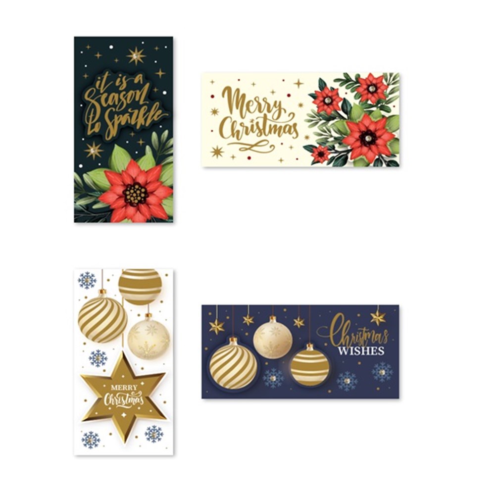 XMAS CARDS 90X180MM HANDMADE FOIL & GLITTER TIPS BX6