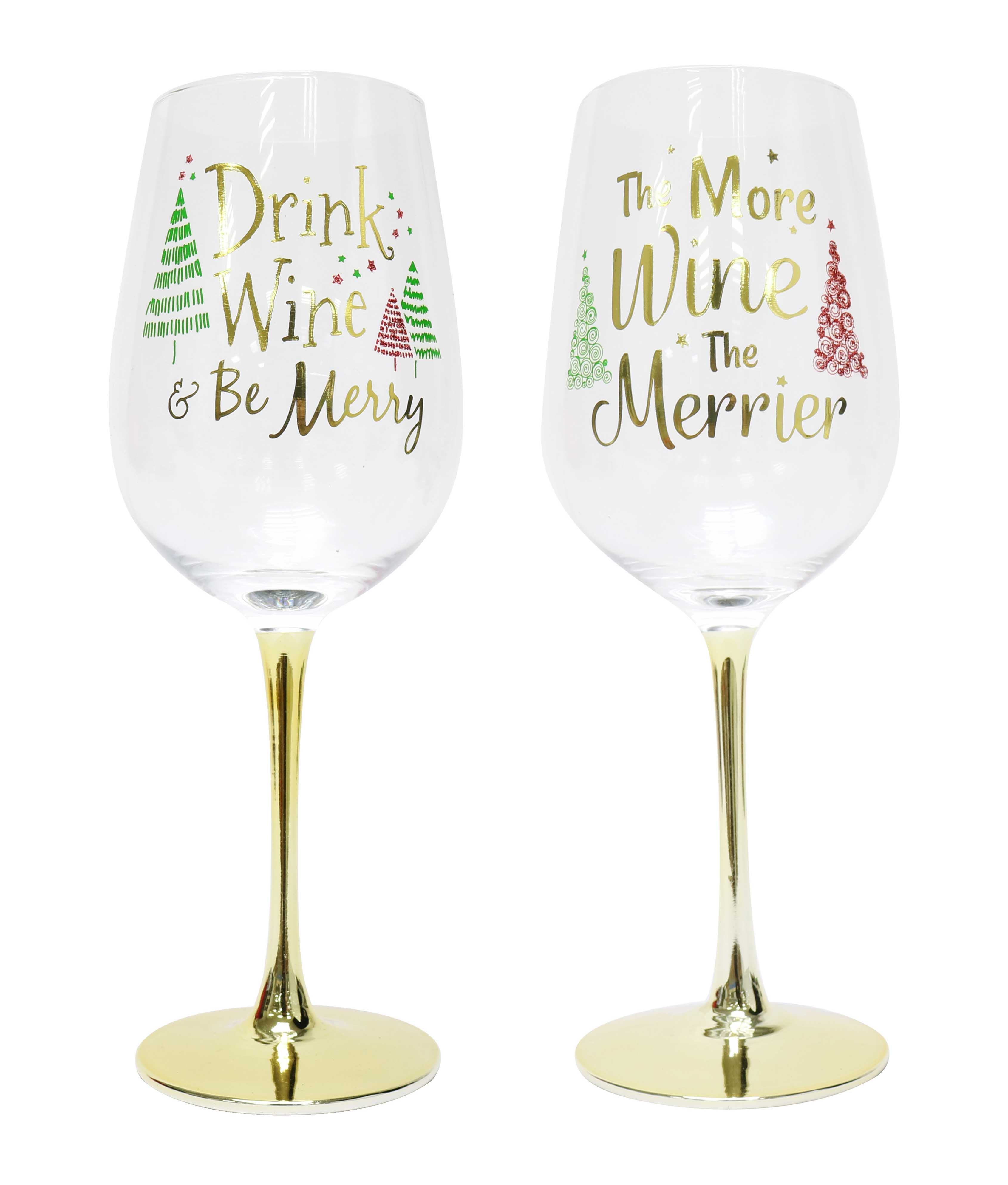 GLASSES XMAS WINE GOLD STEM ASST