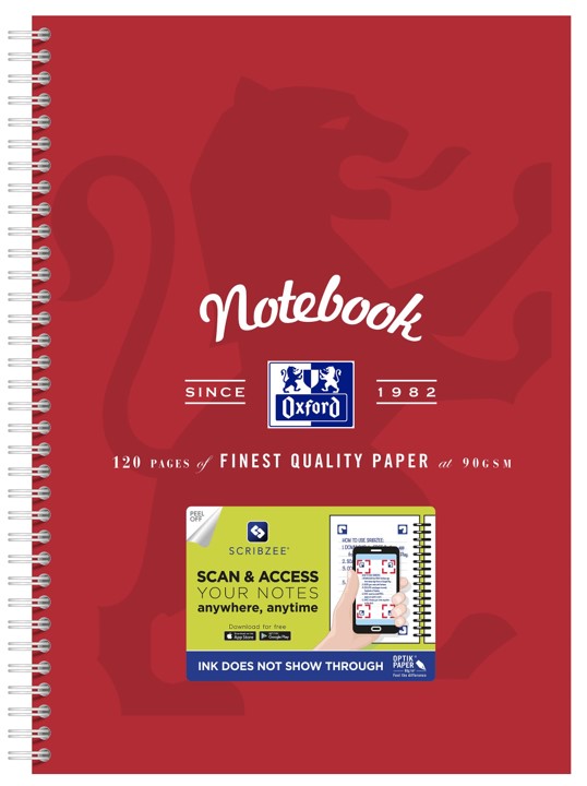 NOTEBOOK OXFORD A4 SCRIBZEE® COMPATIBLE RED 120PG