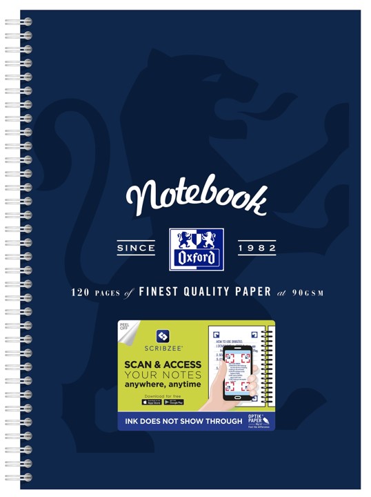 NOTEBOOK OXFORD A4 SCRIBZEE® COMPATIBLE NAVY 120PG