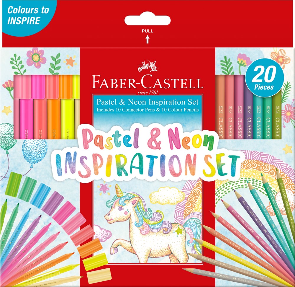 ART SET FABER CASTELL INSPIRATION SET COLOURED PENCILS & MARKERS PK20