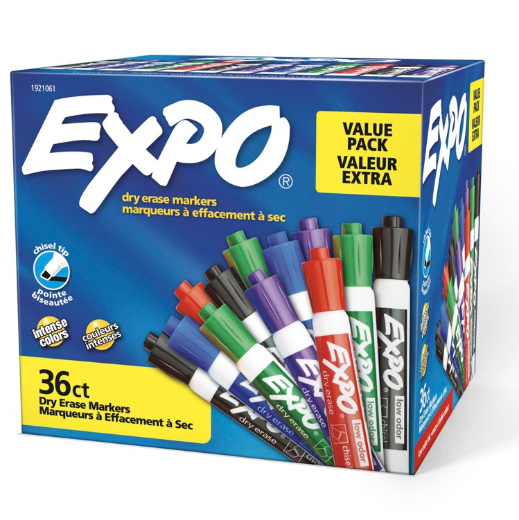 SP- MARKER WHITEBOARD EXPO DRY ERASE CHISEL ASST BOX OF 36