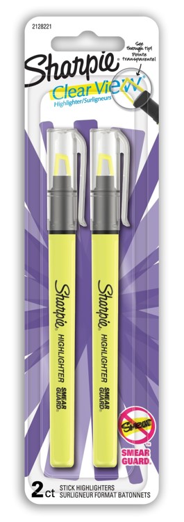 SP- HIGHLIGHTER SHARPIE CLEARVIEW SLIM YELLOW PK2