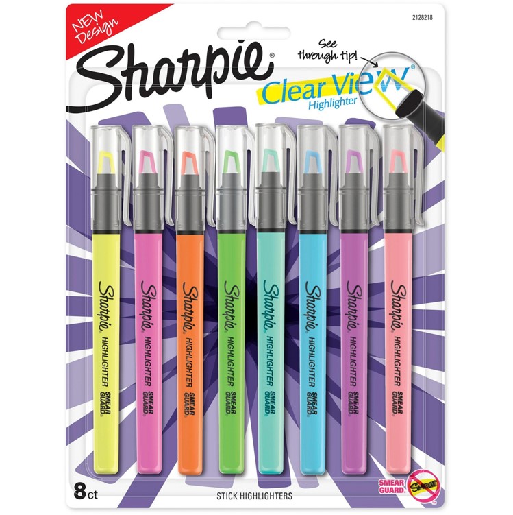 SP- HIGHLIGHTER SHARPIE CLEARVIEW SLIM ASST PK8