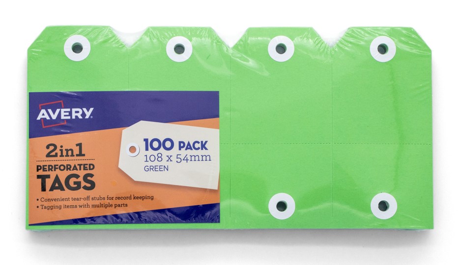 LABEL AVERY 108X54MM PER TAG FSC 2 IN 1 GREEN PK100