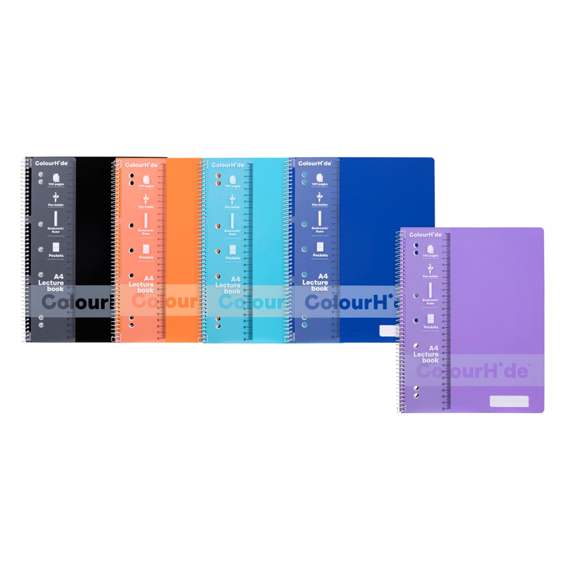 NOTEBOOK COLOURHIDE A4 LECTURE BOOK ASST 140PG