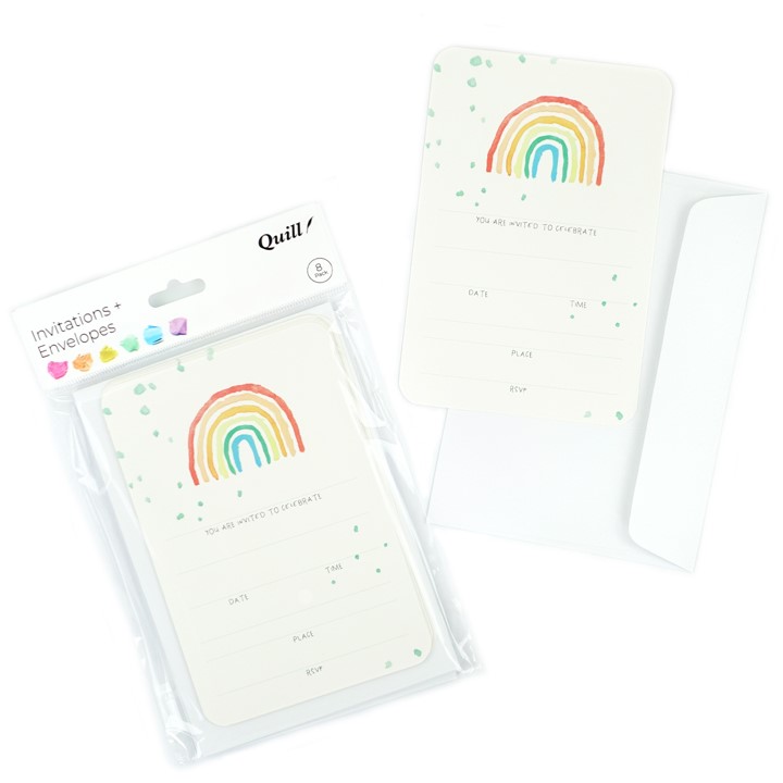 INVITATION CARDS & ENVELOPES QUILL 6 X 4 RAINBOW PARTY MULTI PK8