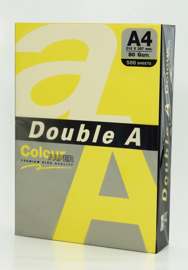 COPY PAPER DOUBLE A A4 80GSM DEEP COLOUR LEMON PK 500