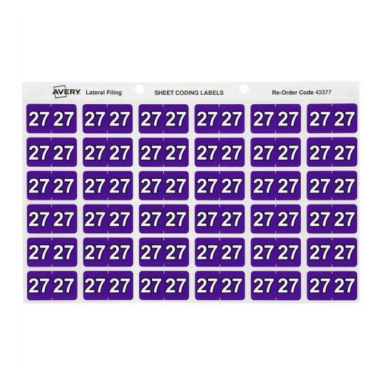 SP- LABEL AVERY 38X25MM YEAR 27 SIDE TAB PURPLE PK180