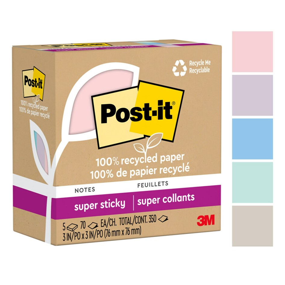 NOTES POST-IT SUPER STICKY 76X76MM 654R-5SSNRP RECY WANDERLUST PK5