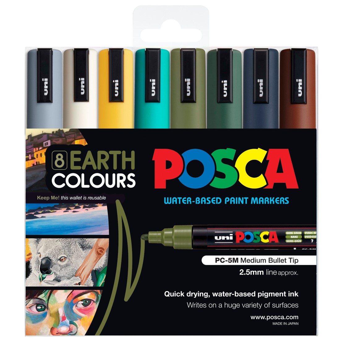 MARKER UNI POSCA PAINT PC5M MEDIUM BULLET TIP EARTH COLOURS WLT8