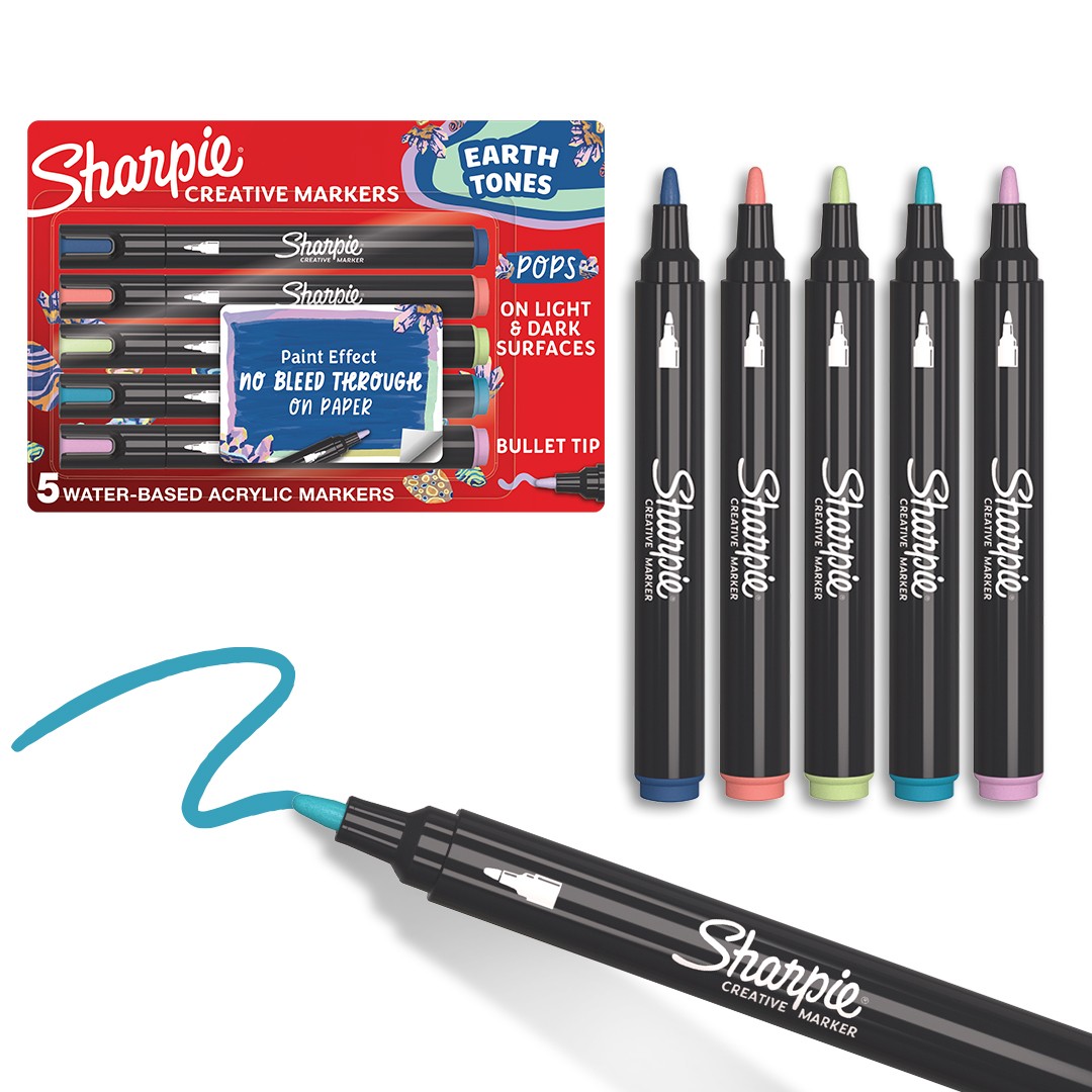 SP- MARKER CREATIVE SHARPIE BULLET TIP ACRYLIC EARTH TONES PK5
