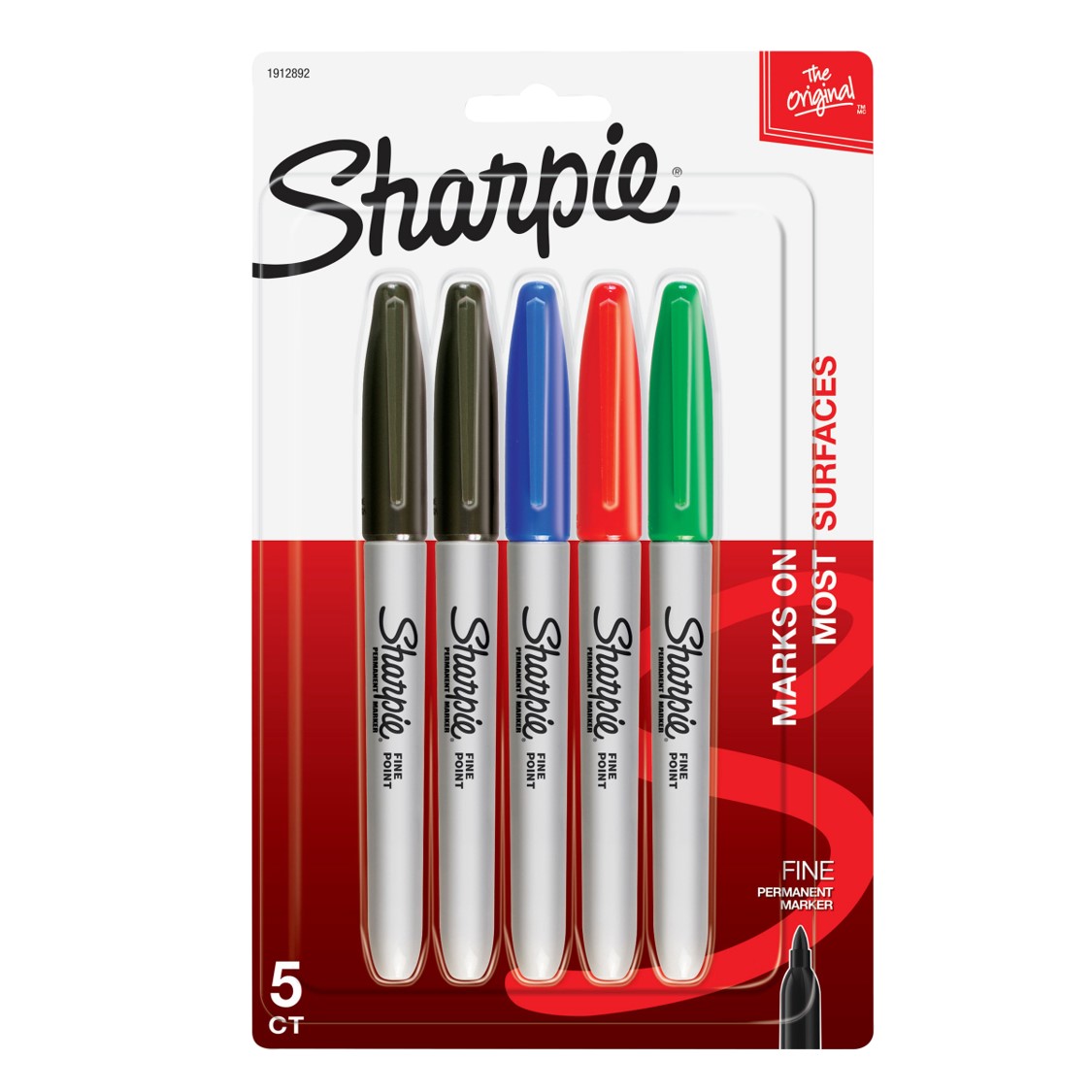 MARKER PERMANENT SHARPIE FINE 5 CARDED ASST