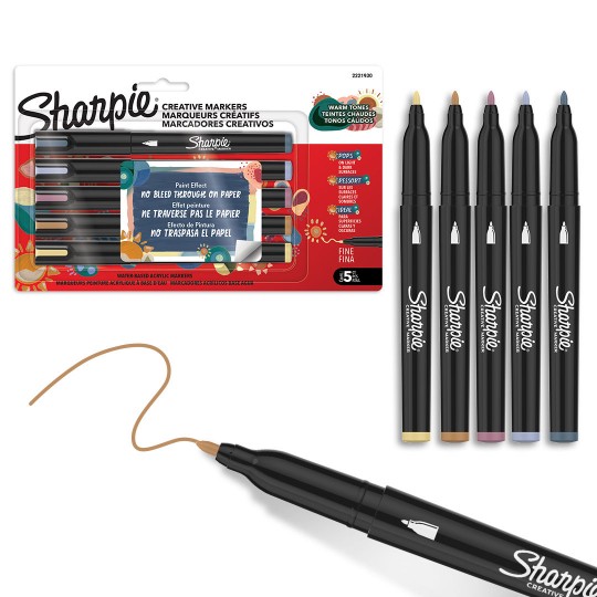 SP- MARKER CREATIVE SHARPIE BULLET TIP ACRYLIC WARM TONES PK5