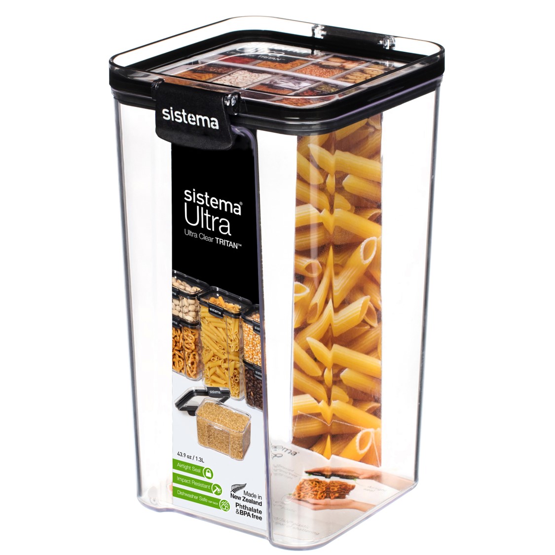 FOOD CONTAINER SISTEMA 1.3L ULTRA SQUARE CLEAR/BLACK