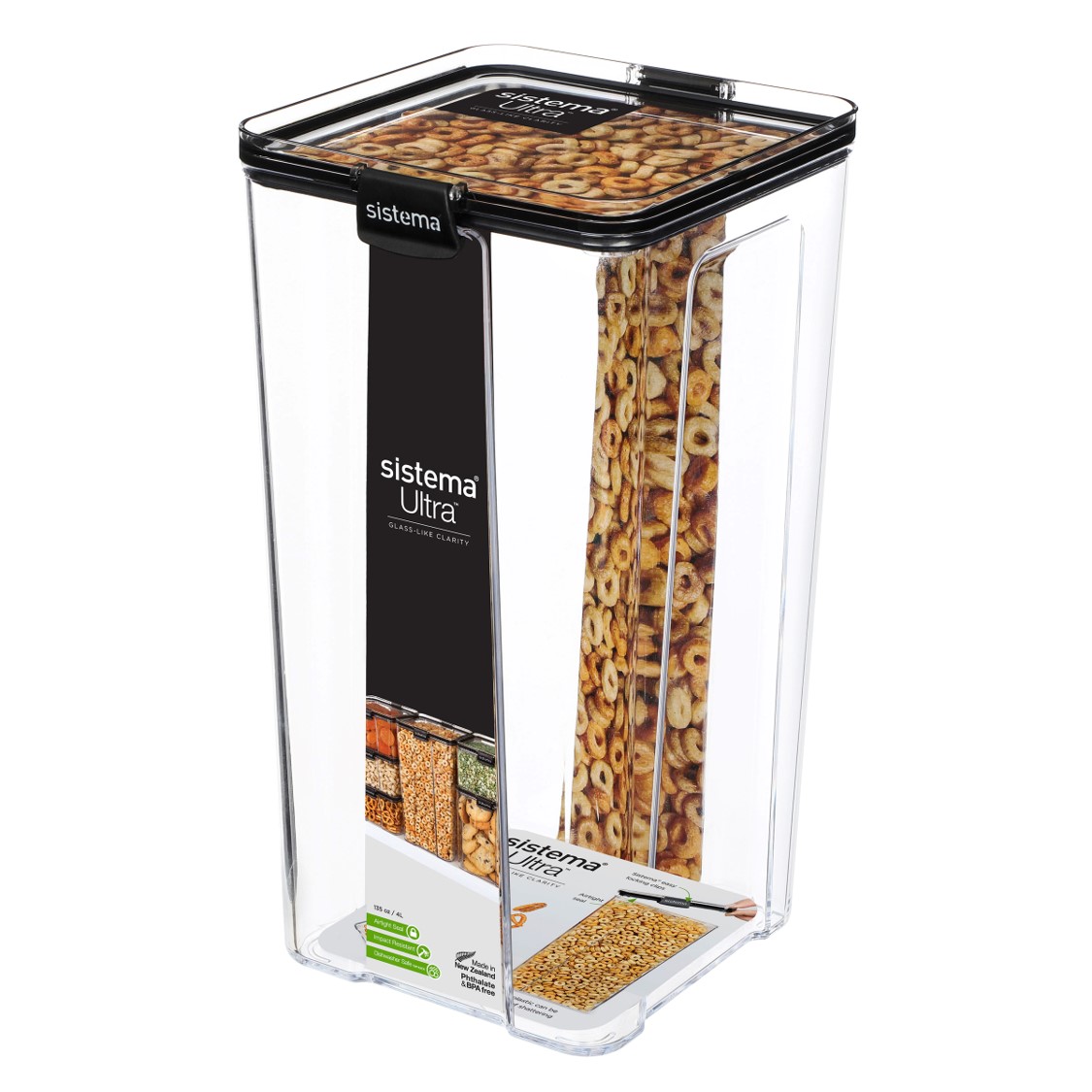 FOOD CONTAINER SISTEMA 4L ULTRA SQUARE LARGE CLEAR/BLACK