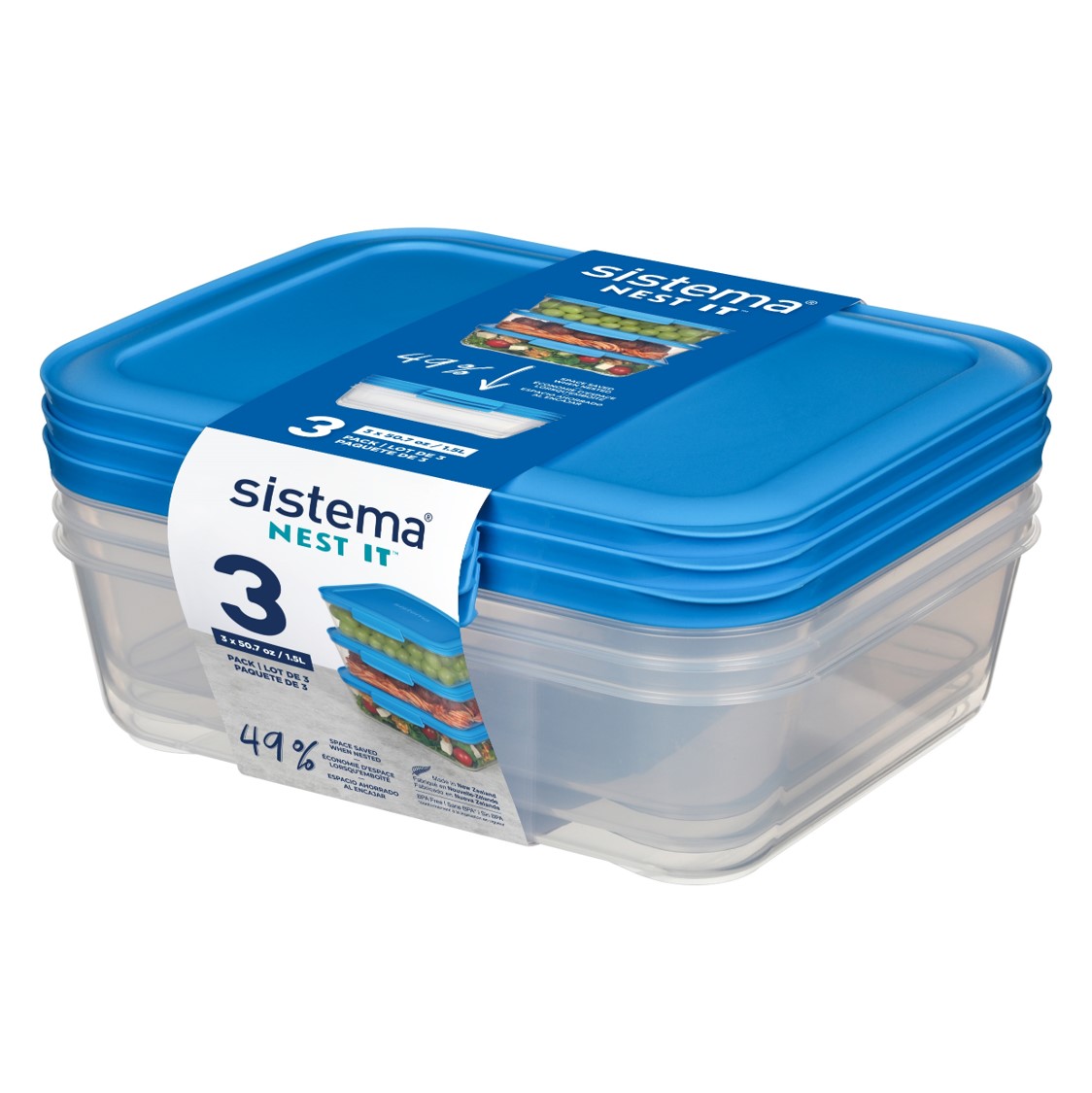 SP- FOOD CONTAINER SISTEMA 1.5L NEST IT 3 PACK CLEAR