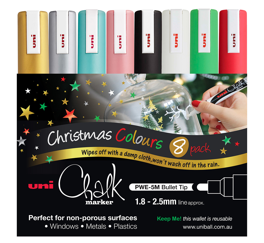 MARKER CHALK UNI PWE5M MEDIUM BULLET TIP XMAS COLOURS WLT8