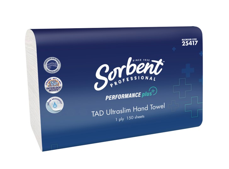 HAND TOWEL SORBENT PRO PERFORMANCE PLUS 1 PLY 150S TAD ULTRASLIM WHITE
