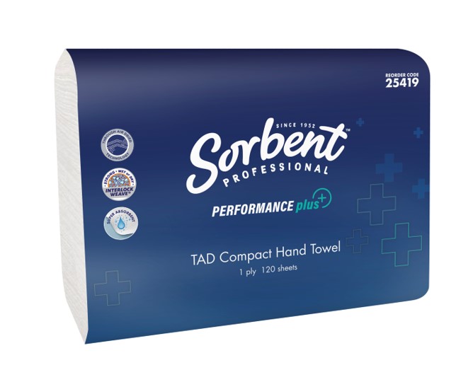 HAND TOWEL SORBENT PRO PERFORMANCE PLUS 1 PLY 120S TAD COMPACT WHITE