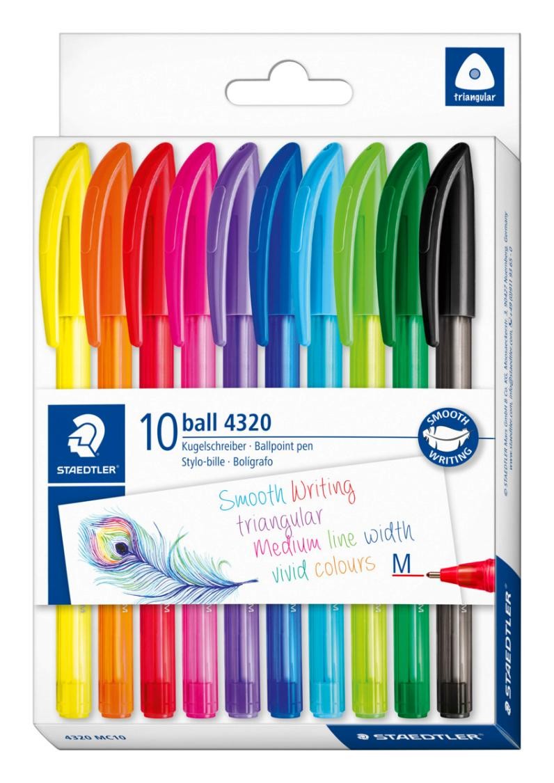 PEN STAEDTLER TRIANGULAR BP 4320 MED BX10 ASST