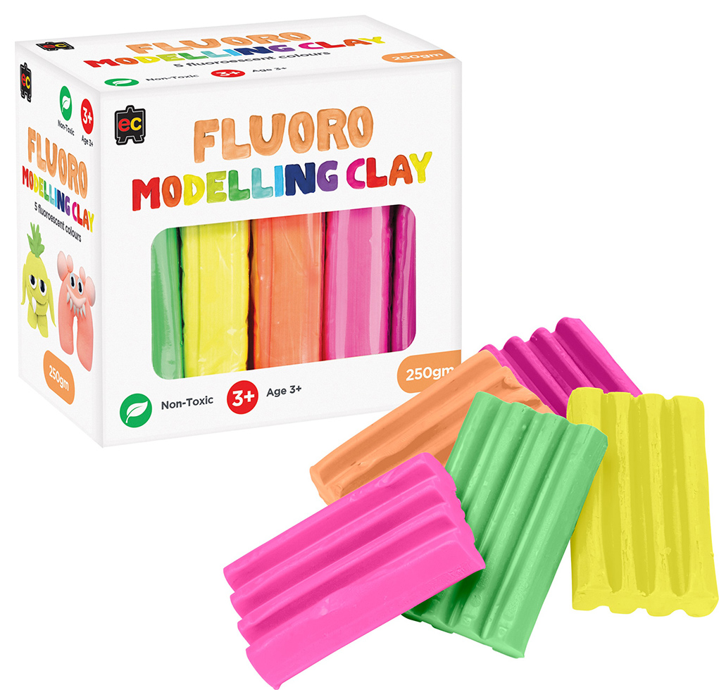 CLAY MODELLING EC 5 COLOURS X 50GM FLURO (GR YL OR PK RD)