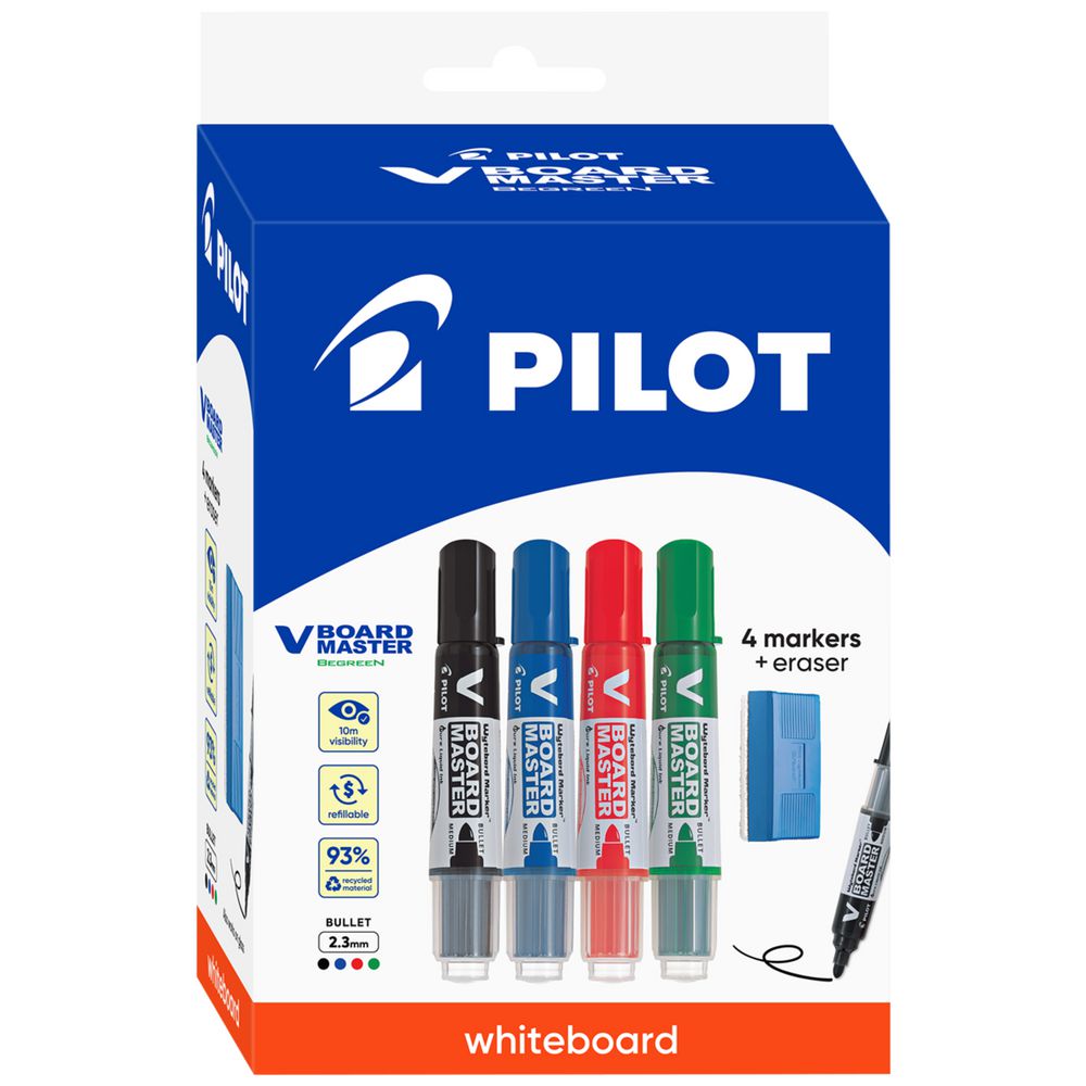SP - MARKER WHITEBOARD PILOT V BOARD BULLET BEGREEN 4 MARKERS + ERASER HS