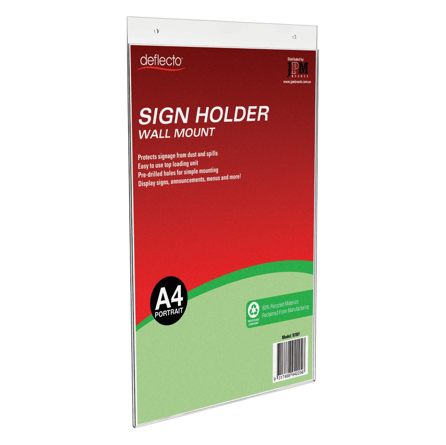 SP- SIGN HOLDER DEFLECTO A4 WALL MOUNT PORTRAIT CLEAR