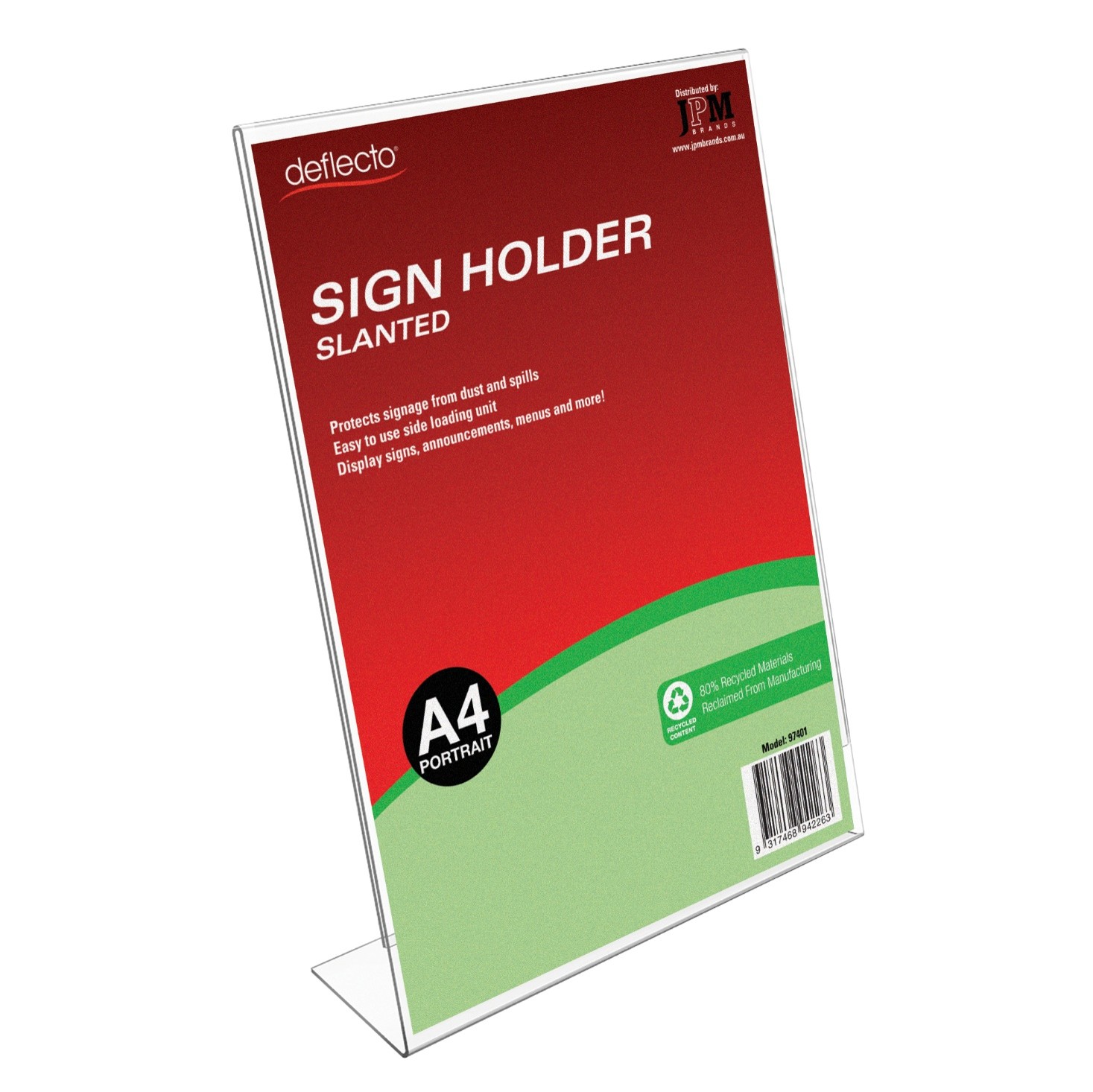 SP- SIGN HOLDER DEFLECTO A4 SLANTED PORTRAIT CLEAR