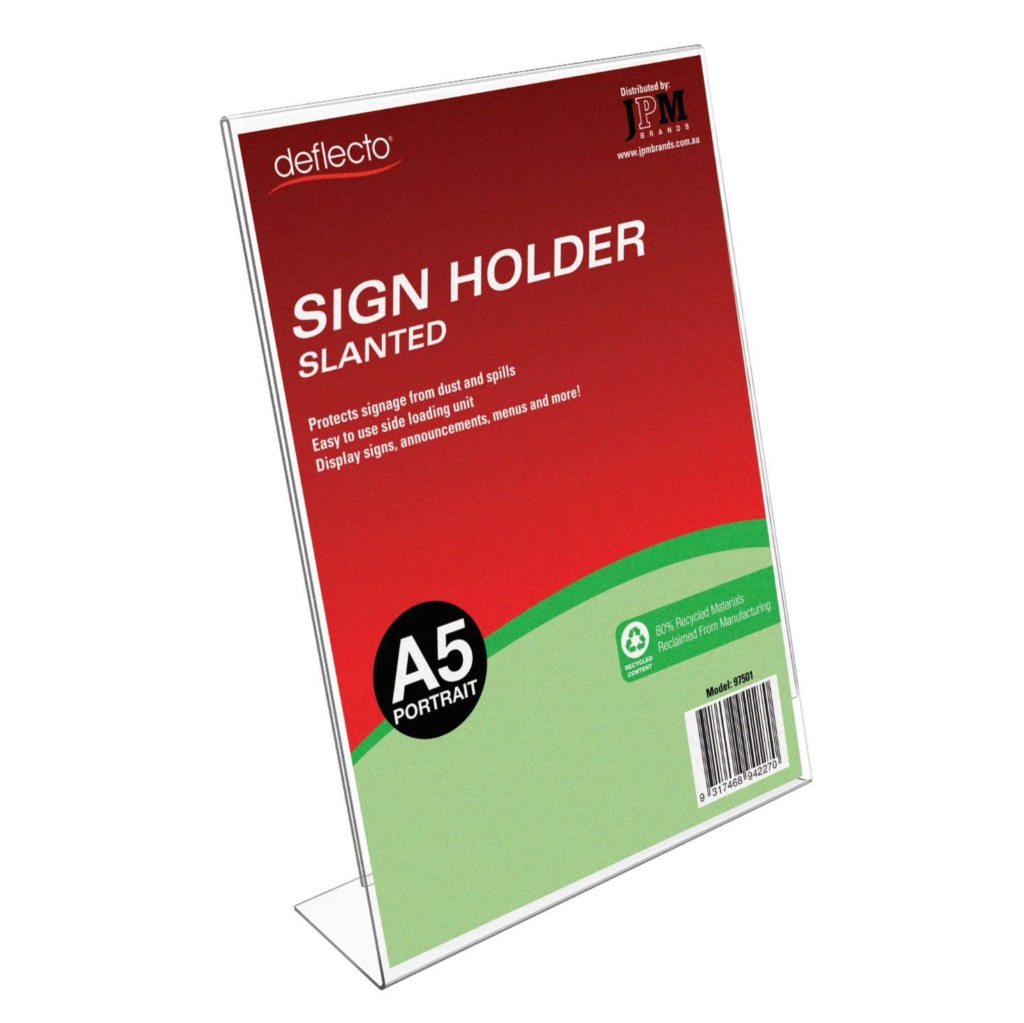 SP- SIGN HOLDER DEFLECTO A5 SLANTED PORTRAIT CLEAR